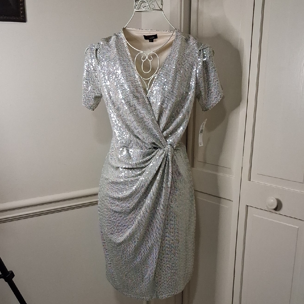 Elegant Silver Sequin Mini Dress